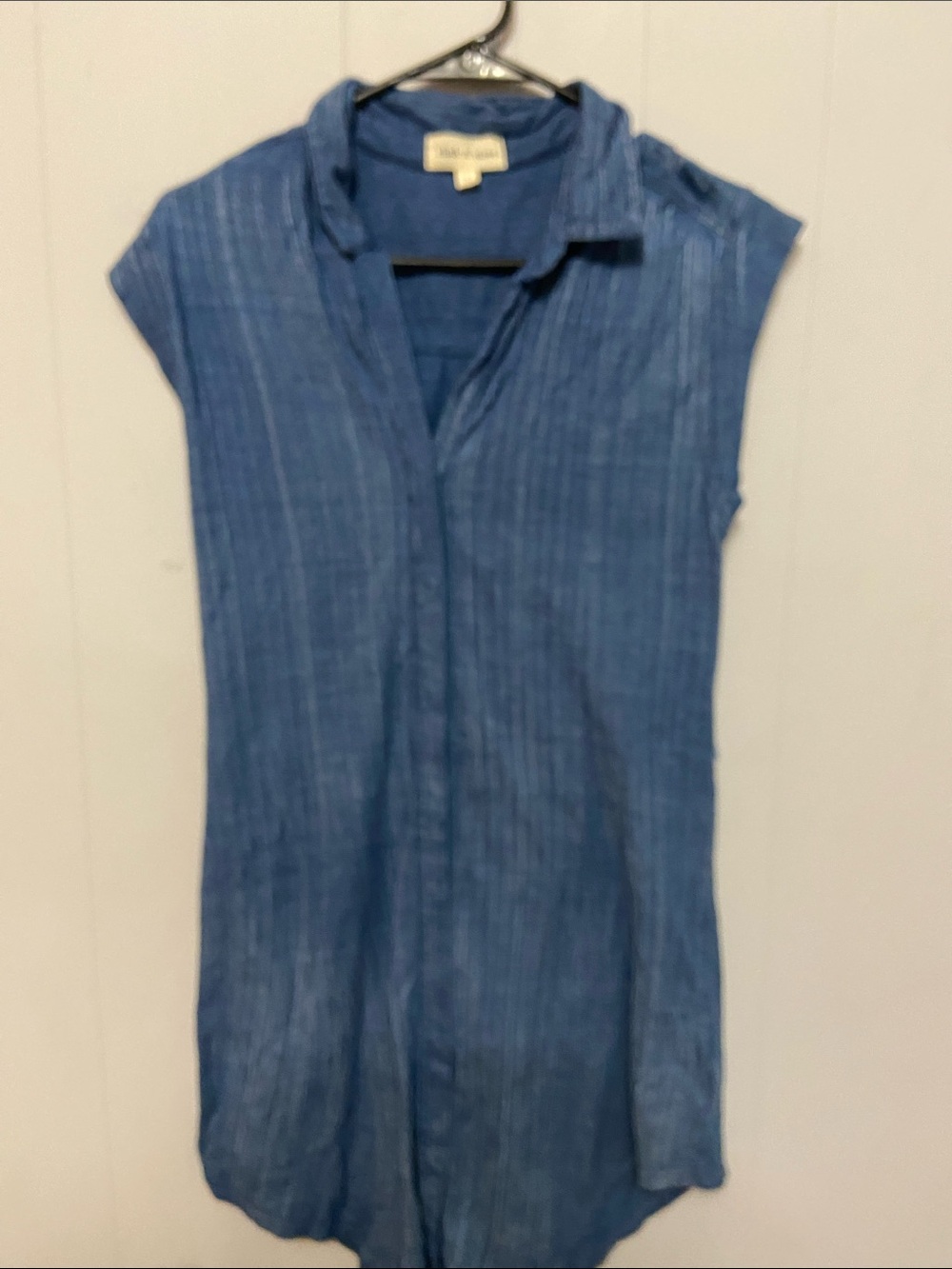 cloth & stone chambray button-front shirt dress in denim blue sleeveless